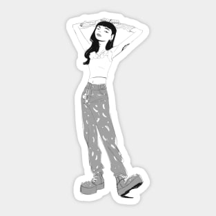 Girl illustration in black and white Sticker